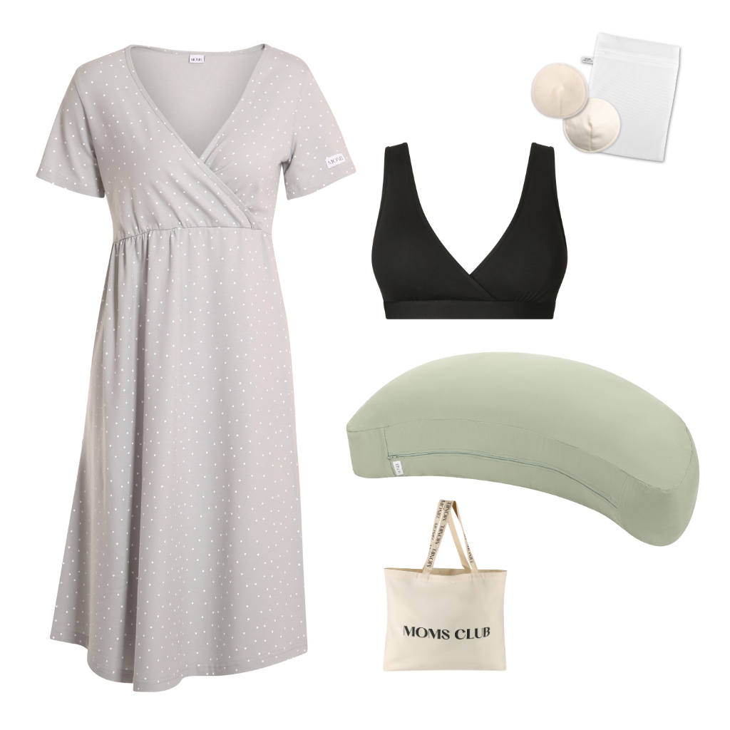 + dárek zdarma | Moniel Sada pro pohodlné začátky kojení Dots šedá & Olive, oblečení vel. M