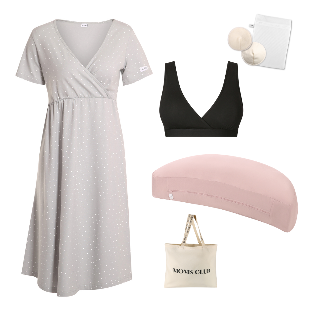 + dárek zdarma | Moniel Sada pro pohodlné začátky kojení Dots šedá & Pastel růžový, oblečení vel. L