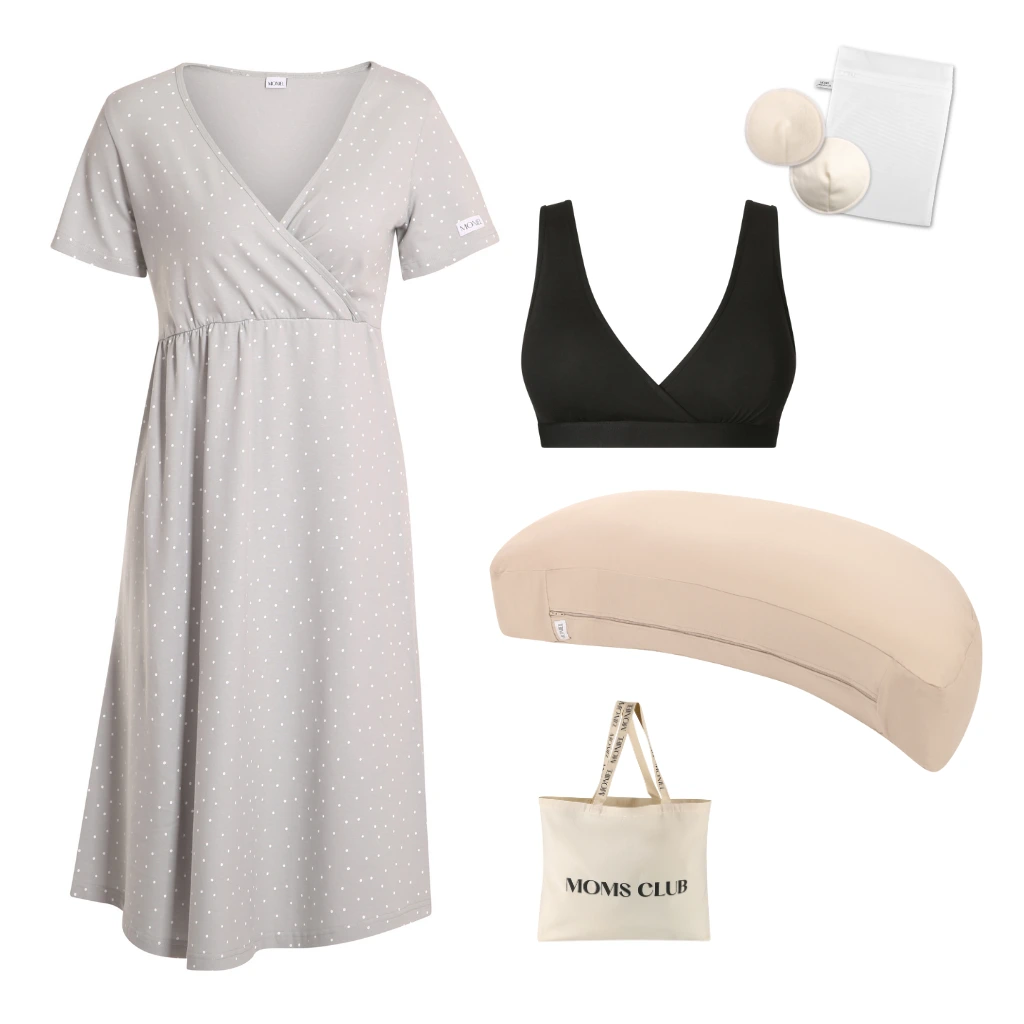 + dárek zdarma | Moniel Sada pro pohodlné začátky kojení Dots šedá & Pastel béžová, oblečení vel. L