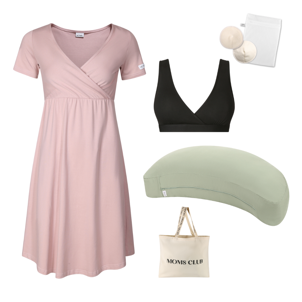 + dárek zdarma | Moniel Sada pro pohodlné začátky kojení Pastel růžová & Olive, oblečení vel. XL