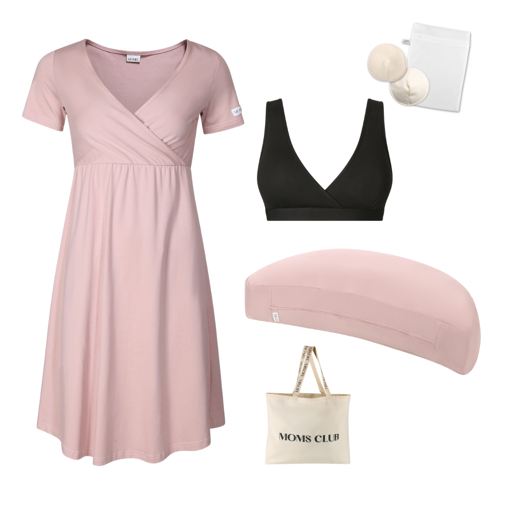 + dárek zdarma | Moniel Sada pro pohodlné začátky kojení Pastel růžová, oblečení vel. M