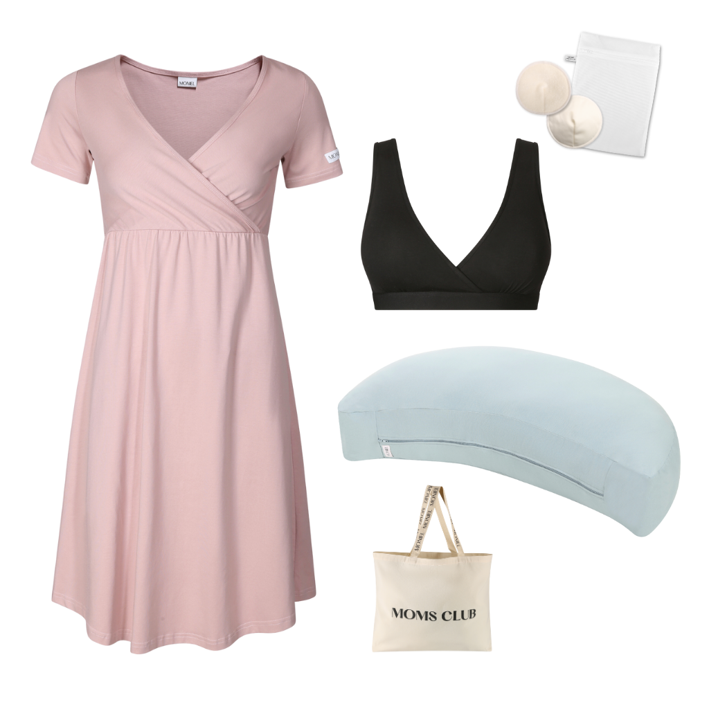 + dárek zdarma | Moniel Sada pro pohodlné začátky kojení Pastel růžová & Pastel mintový, oblečení vel. L