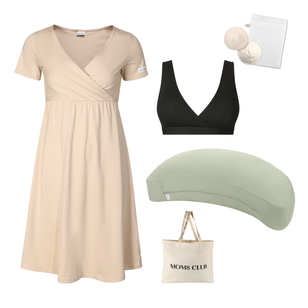 + dárek zdarma | Moniel Sada pro pohodlné začátky kojení Pastel béžová & Olive, oblečení vel. XXL