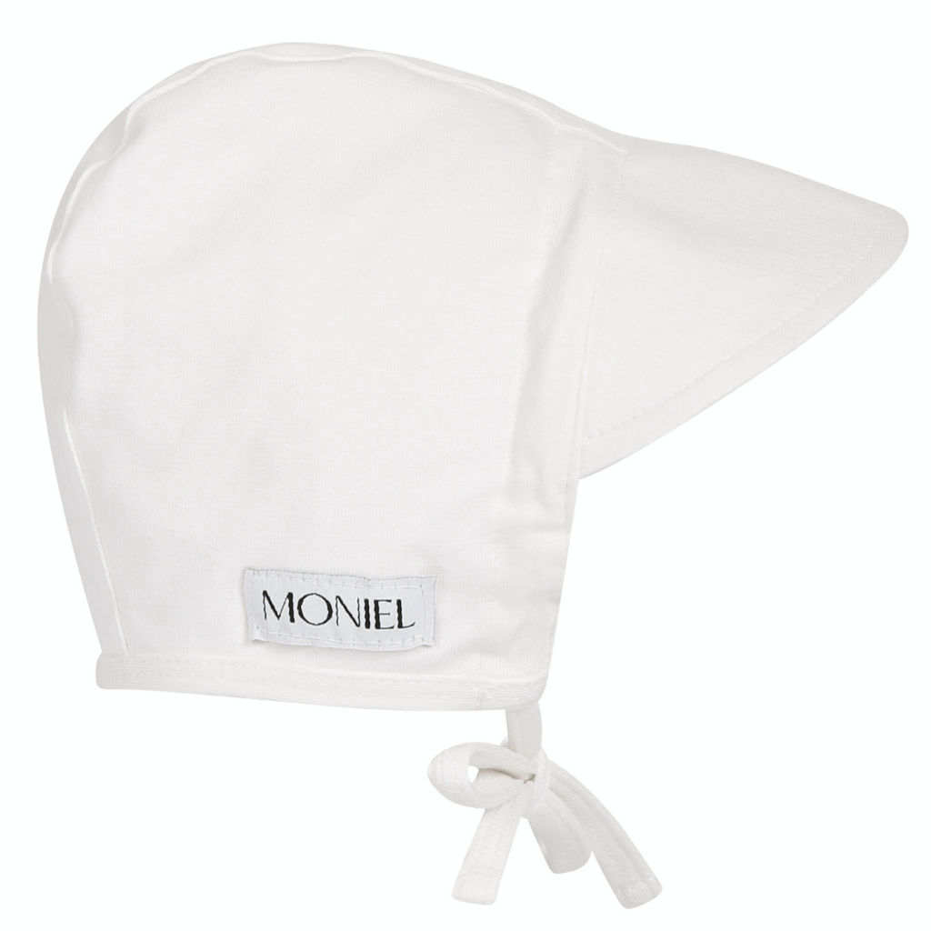 Moniel Dětská rostoucí zavazovací čepice s kšiltem White bílá Velikost: 2-24 M