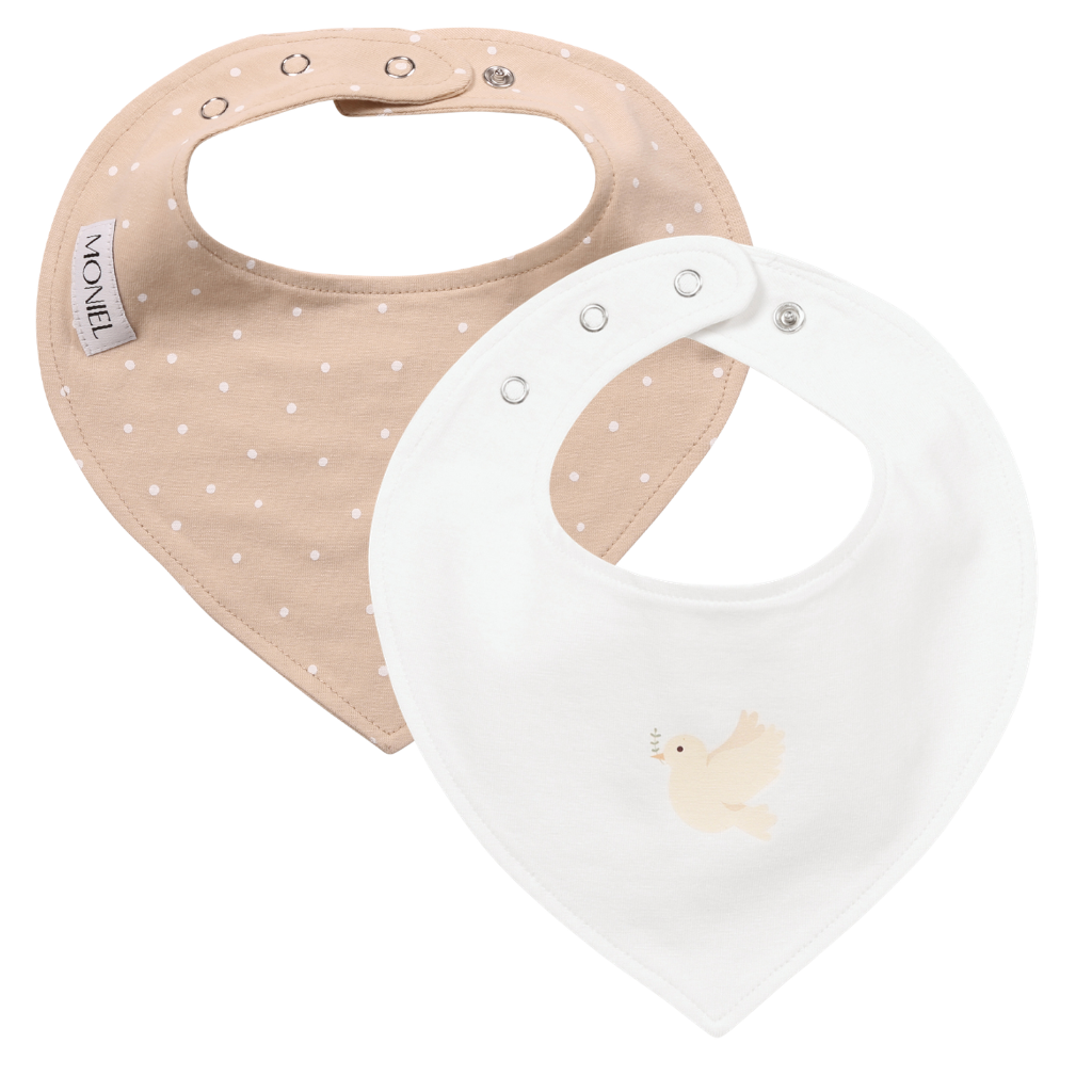 Moniel Sada 2ks rostoucích dětských slintáčků Dots béžová/White bílá 0-24 měsíců