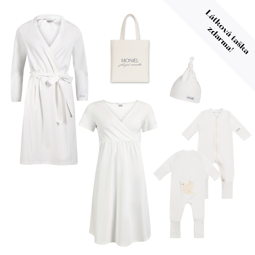 Levně Moniel souprava do porodnice pro maminku a miminko Newborn White bílá košilka