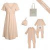 Moniel Set für die Geburtsklinik Nachthemd + Strampler mit Mützchen für Babys Dots beige