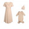 Moniel Krankenhaus-Set Nachthemd Gr. L + Body mit Mützchen für Babys Dots beige