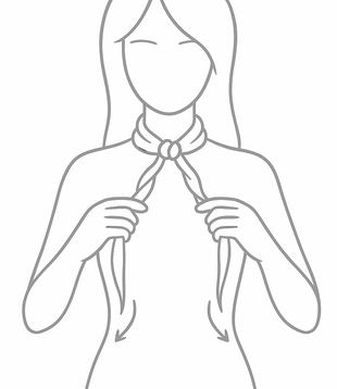 jak uvázat květinu z hedvábného šátku krok 2 vezmi pravý cíp šátku a začni ho stáčet směrem ven do spirály.  Stejným způsobem stáčej i levý cíp, aby se oba zatočené prameny začaly podobat „šňůrkám“.  Spirálky stáčej rovnoměrně, ať mají stejnou tloušťku i délku