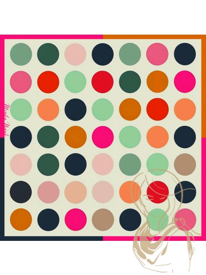 Kombinace barev, jako je oranžová, tmavě modrá, růžová, béžová a světle modrá, vytváří hravý, ale elegantní vzhled, který se hodí jak k formálnímu, tak k ležérnímu stylu