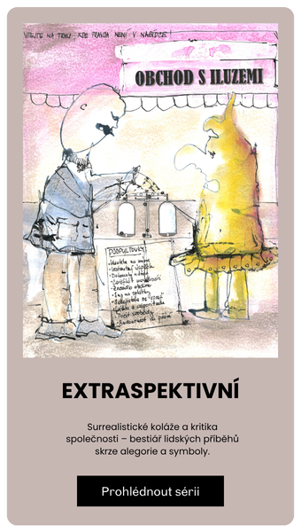 Figurální surrealistická koláž, alegorický motiv z cyklu Bestiář – společenská kritika, originální dílo Monika Mejzlíková.