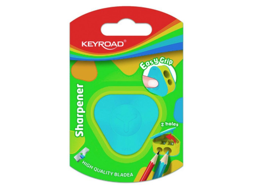 Strúhadlo KEYROAD plastové s dvomi otvormi, blister, mix farieb