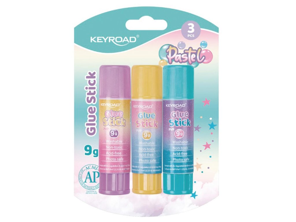 Lepiaca tyčinka KEYROAD Pastel, blister 3 ks, mix farieb