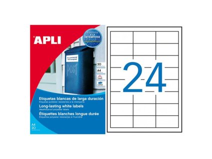 Etikety polyesterové 64,6x33,8mm APLI 20 hárkov