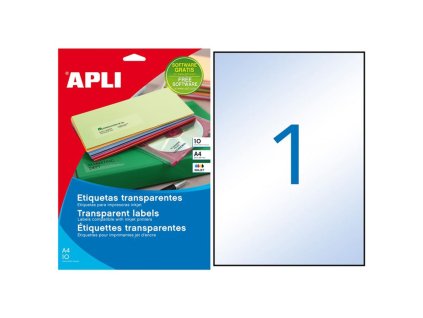 Etikety polyesterové priehľadné 210x297mm APLI A4 inkjet 10 hárkov