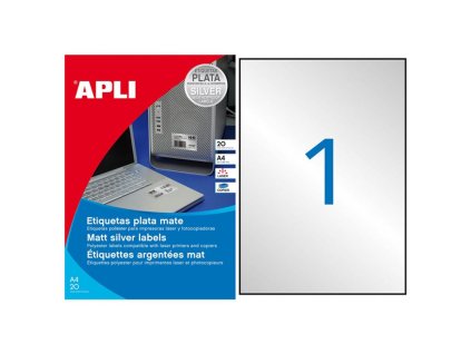 Etikety polyesterové 210x297mm APLI A4 20 hárkov strieborné