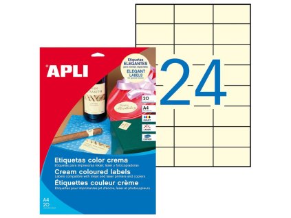 Etikety farebné 70x37mm APLI A4 20 hárkov krémové
