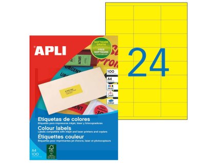 Etikety farebné 70x35mm APLI A4 100 hárkov fluo žlté