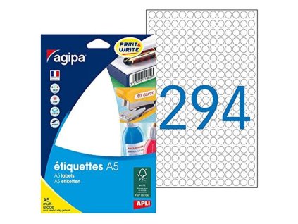Etikety kruhové 8mm Agipa A5 biele