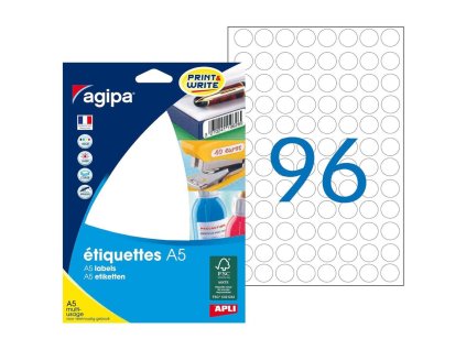 Etikety kruhové 15mm Agipa A5 biele