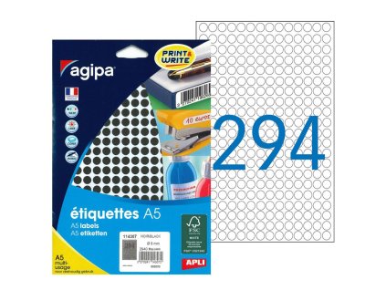 Etikety kruhové 8mm Agipa A5 čierne