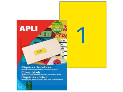 Etikety farebné 210x297mm APLI A4 100 hárkov žlté