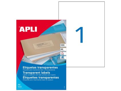 Etikety polyesterové priehľadné 210x297mm Agipa A4 laser 100 hárkov