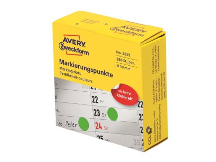 Etikety kruhové 19mm Avery zelené v dispenzore