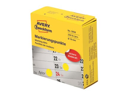 Etikety kruhové 19mm Avery žlté v dispenzore