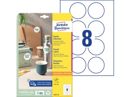 Etikety univerzálne kruhové 65mm Avery A4 10 hárkov