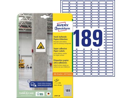Etikety univerzálne 25,4x10mm Avery A4, silne lepivé 20 hárkov