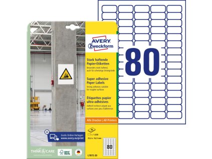 Etikety univerzálne 35,6x16,9mm Avery A4, silne lepivé 20 hárkov