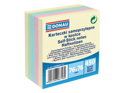 Samolepiaci bloček DONAU 5 pastelových farieb 76x76mm 450l