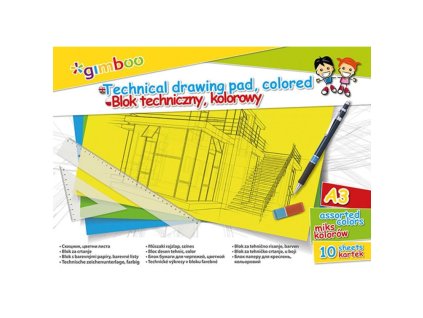 Výkresy Gimboo, A3, 10 listov, 150 GSM, mix farieb