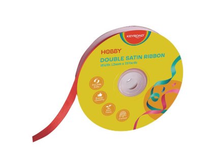 Stuha KEYROAD dvojitá saténová, 12 mm x 22,86 m, na cievke, červená