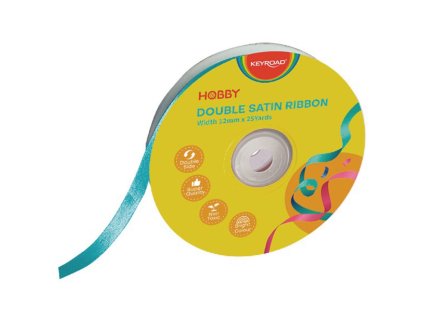 Stuha KEYROAD dvojitá saténová 12 mm x 22,86 m na cievke, modrá