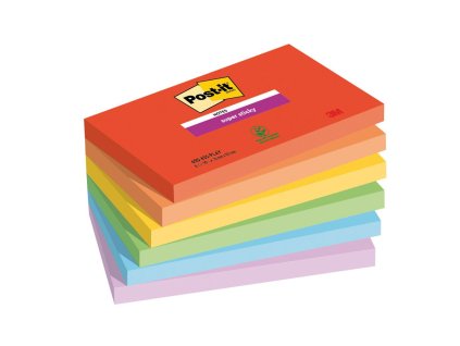 Samolepiaci bloček Post-it Super Sticky PLAYFUL, veľkosť 76x127 mm, 6 bločkov po 90 lístkov