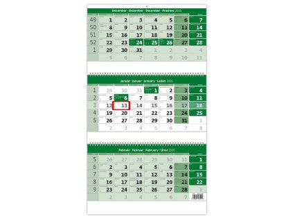 Nástenný kalendár 3-mesačný zelený so špirálou 31,5 x 55,5 cm 2026