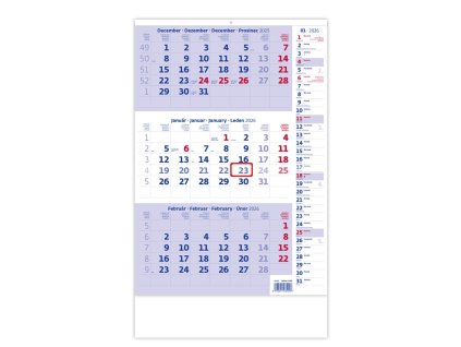 Nástenný kalendár 3-mesačný modrý s poznámkami 31,5 x 45 cm 2026