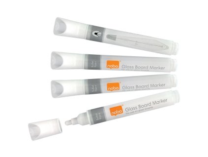 Popisovače Nobo na sklenené tabule s okrúhlym hrotom, balenie 4 ks, biele