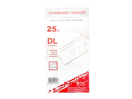 Poštové obálky DL samolepiace, okienko, 25 ks