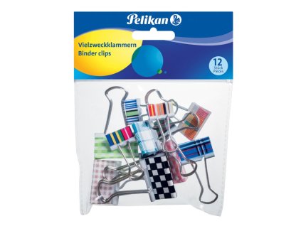 Klipy na dokumenty Pelikan farebné, 12 ks, mix farieb a veľkostí
