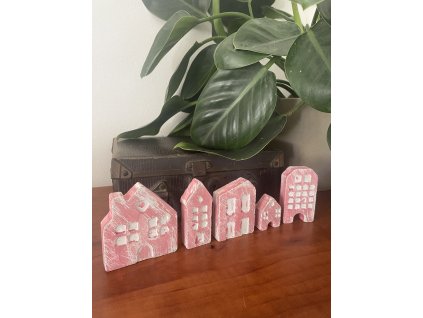 Domečky se starorůžovou patinou - sada č.1