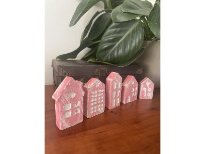 Domečky se starorůžovou patinou - sada č.2
