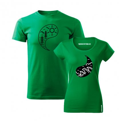 Párová trička Jang a Jin (Barva produktu Zelená, Velikost ON XXL, Velikost ONA XXL)