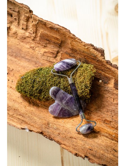 Masážny set Gua Sha a masážny valček z ametystu