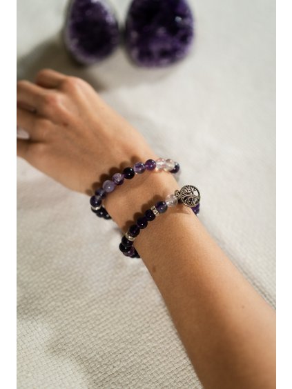 Náramok: Fluorit & Ametyst so Stromom Života