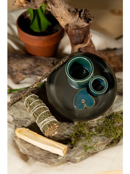 Keramická kadidelnica 3v1 petrol/hnedá