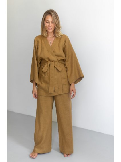 Lněné kimono Monks Caramel