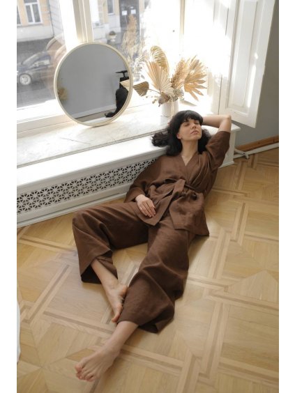 Lněné kimono Monks Chocolate